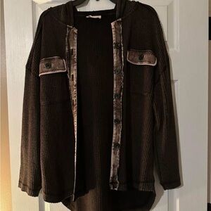 New in Dark Brown Ribbed Button-Front Cardigan Jacket